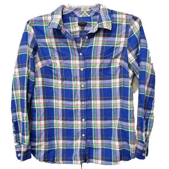 TALBOTS 100% Cotton Multicolor Plaid Long Sleeve Button-Up Shirt Size Medium - Picture 1 of 5